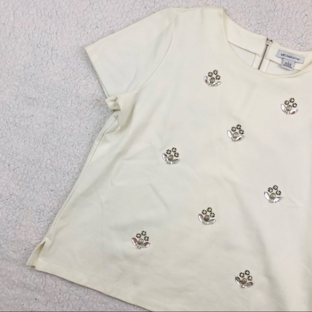 Liz Clairborne White Tee with Crystals - Picture 1 of 4